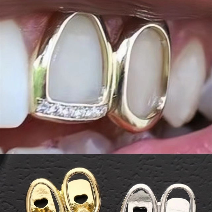 2 Hollow Style Bling Iced Out Teeth Hip Hop Top Bottom Grills Dental Mouth Punk Teeth Caps Cosplay Party TG135 241226
