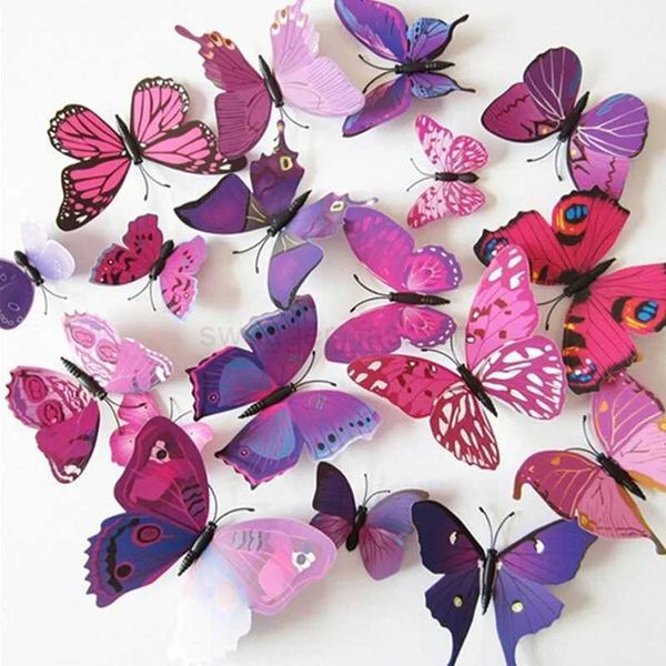 12Pcs Mixed Color Butterfly 3D Wall Sticker For Wedding Decoration Magnet Butterflies Fridge Decals Home Room DecorXJ240809