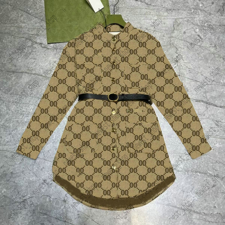 summer women&#039;s Blouses Shirts sashes Dresses designer luxury Women Double Jacquard Letter Dress Fashion with belt Casual Shirts Ladies loose ov