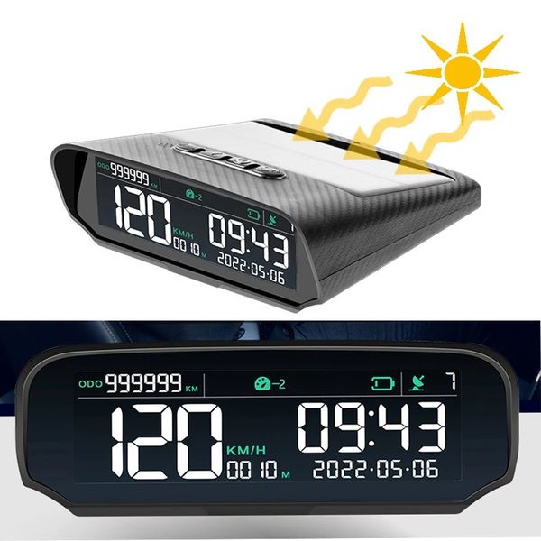 HUD Solar Car GPS Head-Up Display Digital Clock Speedometer Over-Speed Alarm Fatigue Driving Alert Altitude Mileage Display