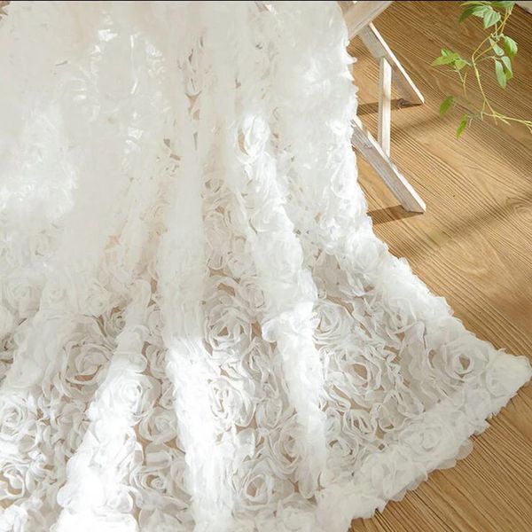 Korean Creative White Lace 3D Rose Curtain Voile Custom Window Screens For Marriage Living Room Bedroom French Window Tende 240115