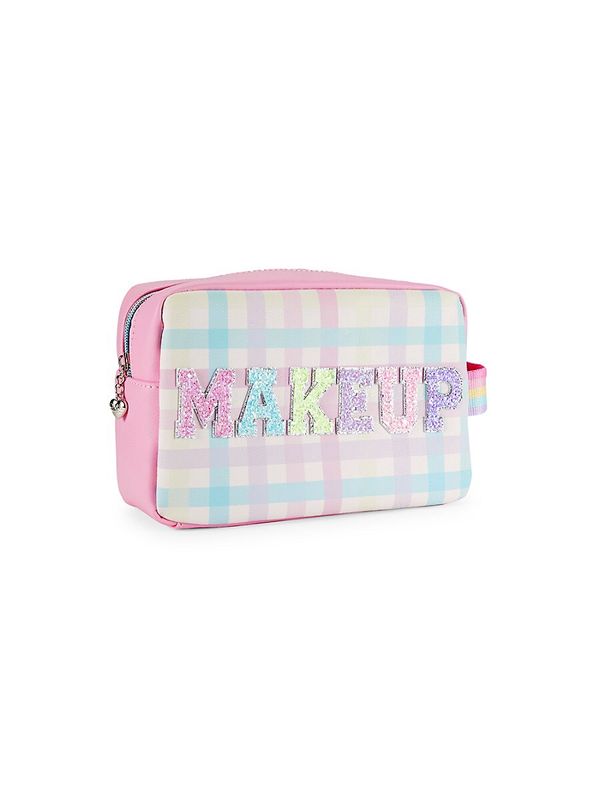 Gingham-checked Makeup Pouch - Bubble Gum