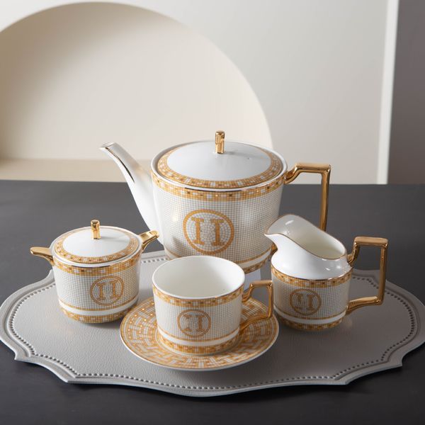 Cross-Border Mosaic Series Scented Tea Retro Affordable Bone-China Cups Set Sample Gold Handle Coffee Cup