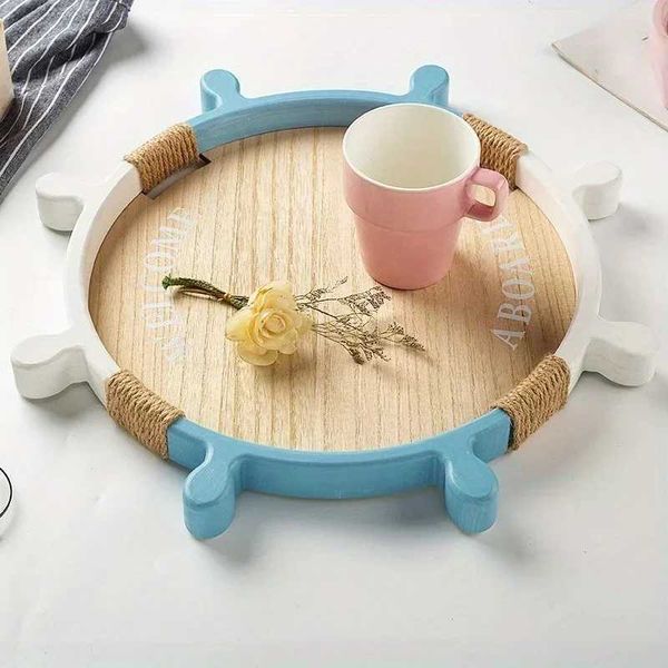 Decorative Plates 1PC Mediterranean Wooden Rudder Tray Storage Ocean Style Home Decor Ins Simple Home Fruit Tea Cup Tray CL250121