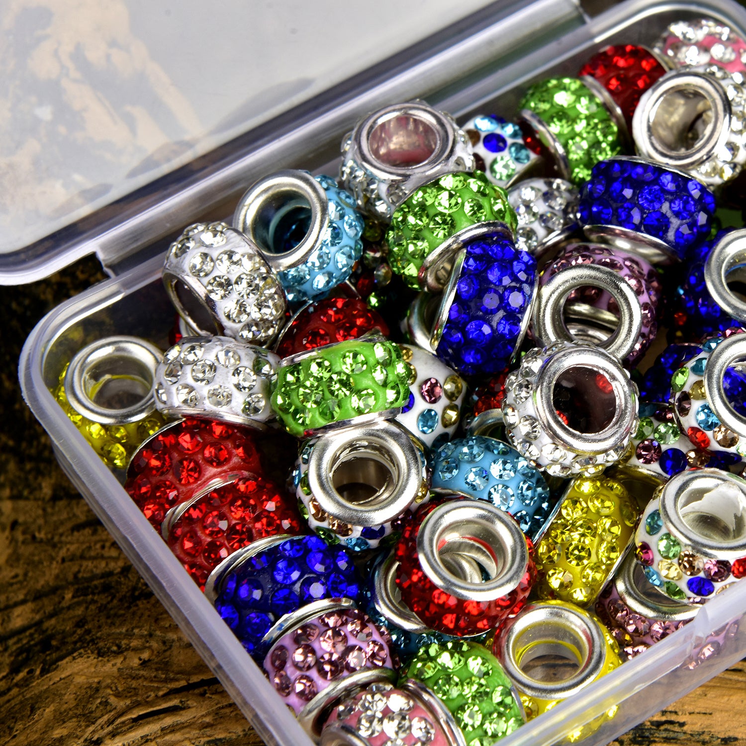 TEMU Large Hole Alloy Beads - Sparkling Crystal Rondelle Sliding Spacer Beads For Jewelry Making, Diy Bracelets, Necklaces, Earrings - Durable Metal