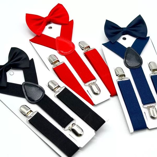 34 Color Suspenders +Tie Set Boys Girls Braces Elastic Y-Suspenders With Bow Tie Fashion Belt Or Children Baby Kids By DHL G1101