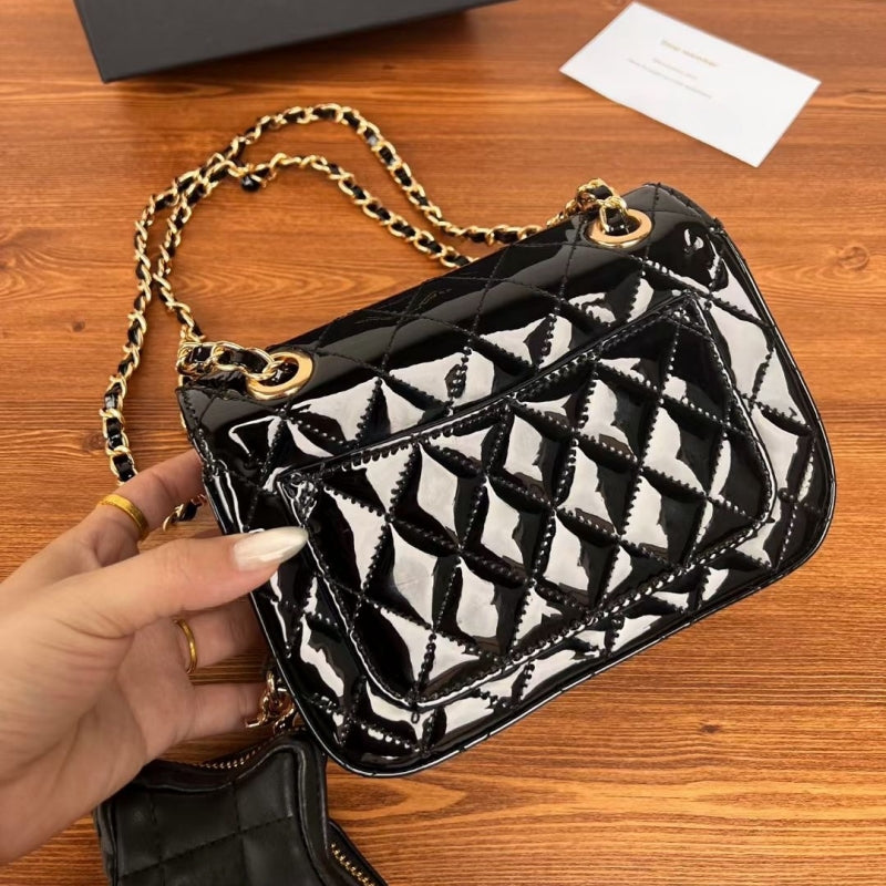 Diamond lattice mirror paint chain shoulder bag with five-pointed star purse gold, silver and black three color VIP gift box