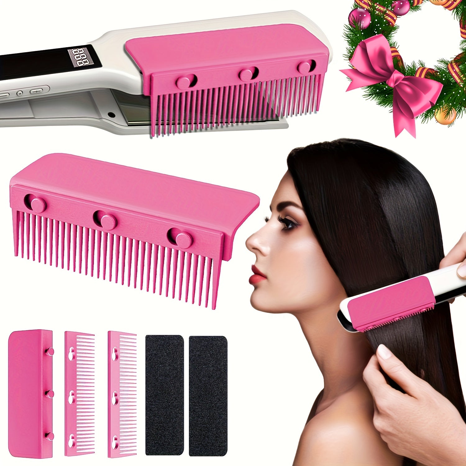 TEMU Hair Straightener Comb-comb Attachment, With Box, Flat Iron Comb Attachment Clip On, Heat Resistant For Professional Or Home Use, Styling