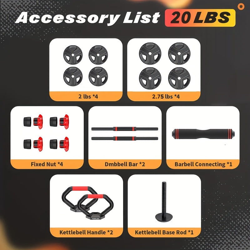 TEMU 6-in-1 Adjustable Dumbbell Set - 20-35-55-70-85-90lbs Free Weights For Home Gym, Strength Training, And Bodybuilding - Multi-use Fitness