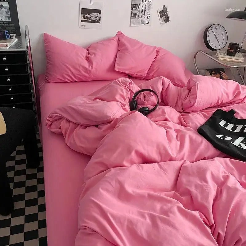 Bedding Sets 4Pcs Vintage French Printing Lace Ruffles Princess Set Milk Velvet Warm Quilt Cover Bed Skirt Bedspread Pillowcases AJOO