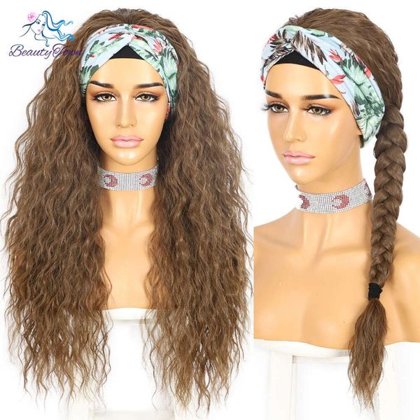 Long Kinky Curly #10 Wig de faixa marrom para mulheres diárias Festas de casamento sem gel Gelless Wigs 2 Bands grátis Beautytown