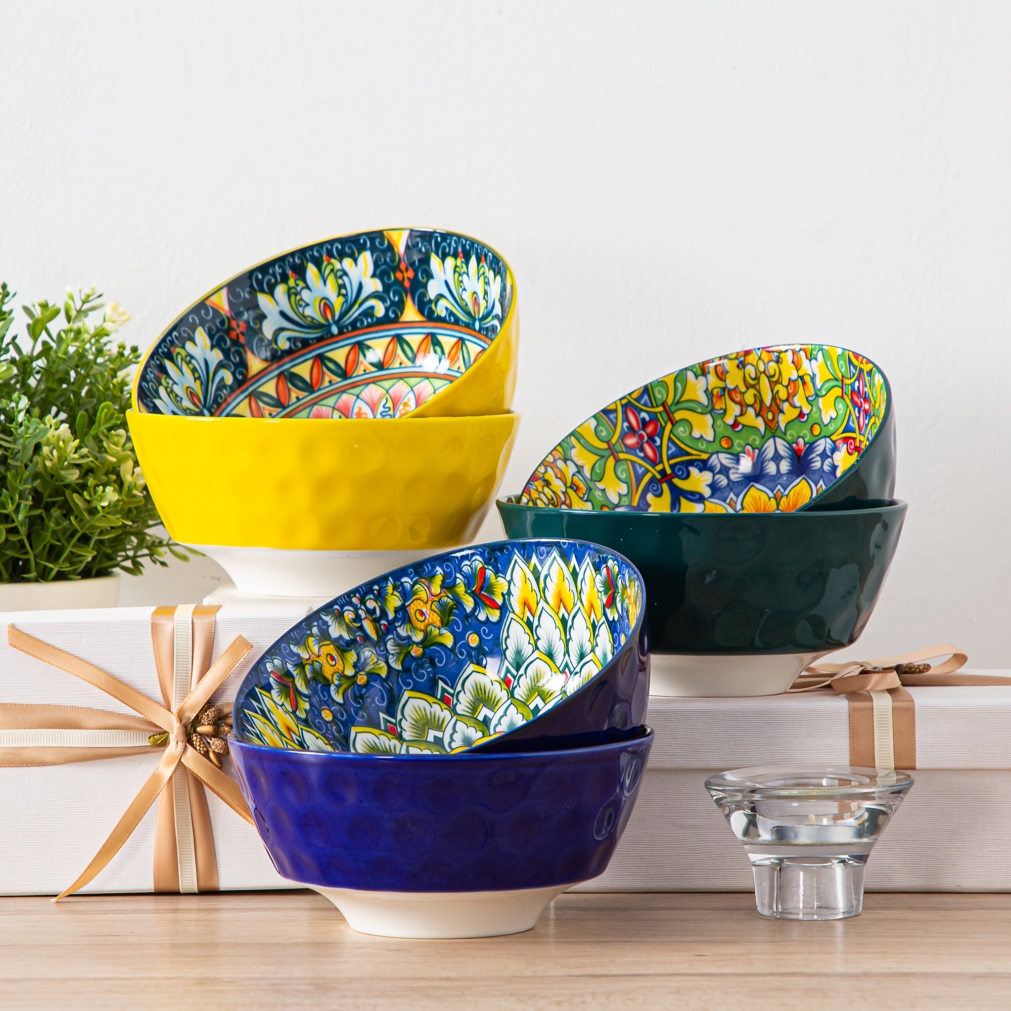TEMU 26oz Colorful Bohemian Style Cereal Bowls Set - For Cereal, Soup, Oatmeal, Ice Cream, Salad, , Set Of 6