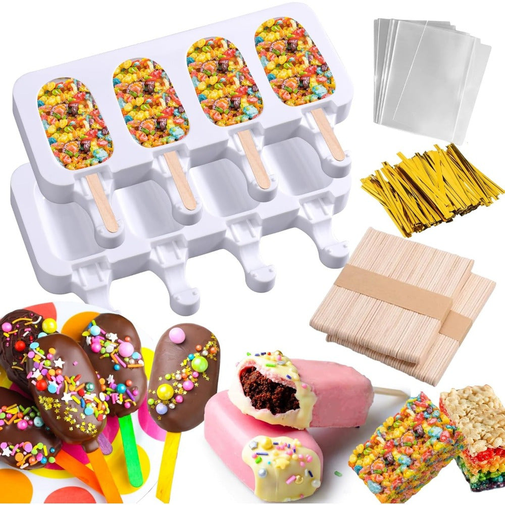 TEMU Cakesicles Molds Silicone Cake Pops Mold Multifunctional Chocolate Bar Mold Silicone Molds For Rice Treats Baking With Sticks And Bags Diy Ice
