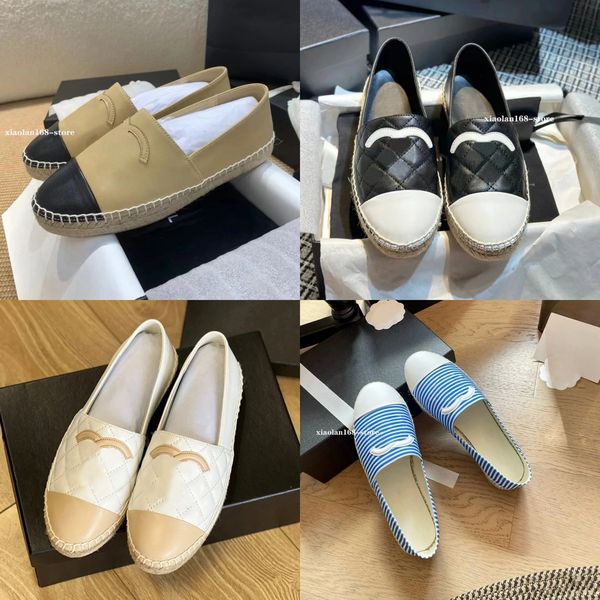 24ss Designer Shoes Luxury Womens Fisherman Shoes Denim Sapatos Espadrilles Straw Loafers Flat Heels Shoes Brands Lazy Loafers Sandals Femme