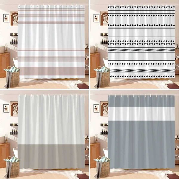 Vintage Geometric Lines Shower Curtain Modern Abstract Bohemian Minimalist Tones Polyester Fabric Shower Curtains Bathroom Decor M240824
