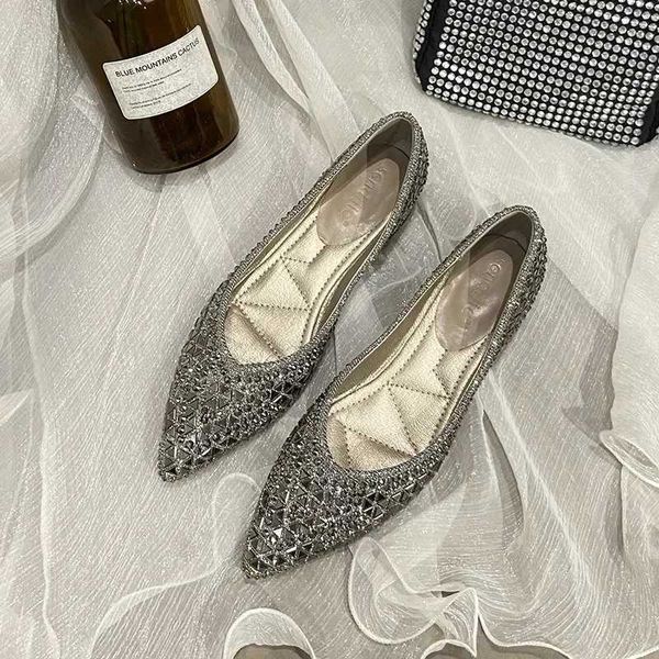 High Quality Womens Pump New Crystal Horn Toe Low High Heels Party Bridal Wedding Shoes Fi Loafers Elegant Womens Dress High Heels T241024