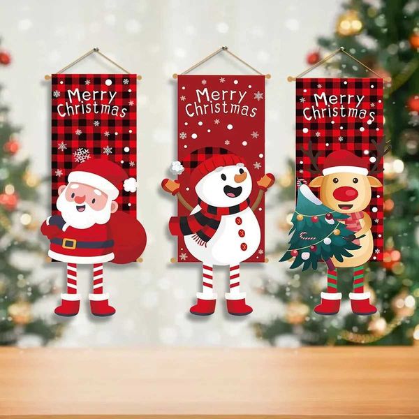 Christmas Long Leg Cartoon Santa Claus Snowman Elk Deer Hanging Banner Noel Natal Merry Christmas Decor 2024 Xmas PendantsXJ241029