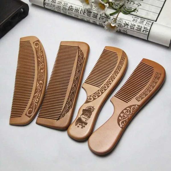 Natural carved peach wood comb thick wood comb curly massage hair comb anti-static sandalwood hair styling tool W241112
