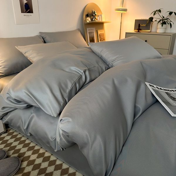 Luxury Bedding Set 4 Piece 2x2.3M Blue Gray Duvet Cover Set for Modern Bedroom Decor