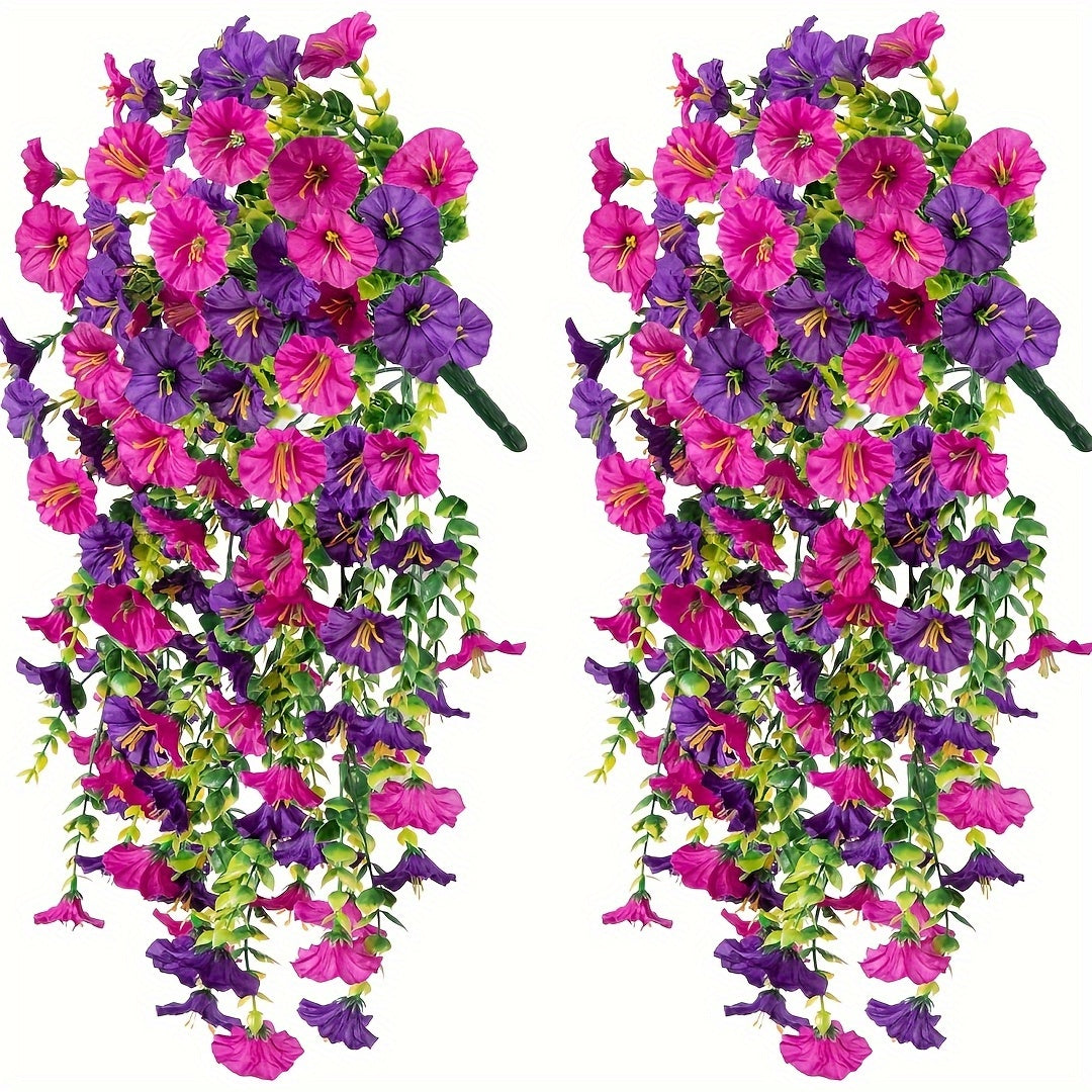 TEMU 2pcs Hanging Flowers, Mixed Fabric And Eucalyptus Leaves, Uv Resistant, Realistic Artificial Plants, Suitable For Outdoor Home Office Garden