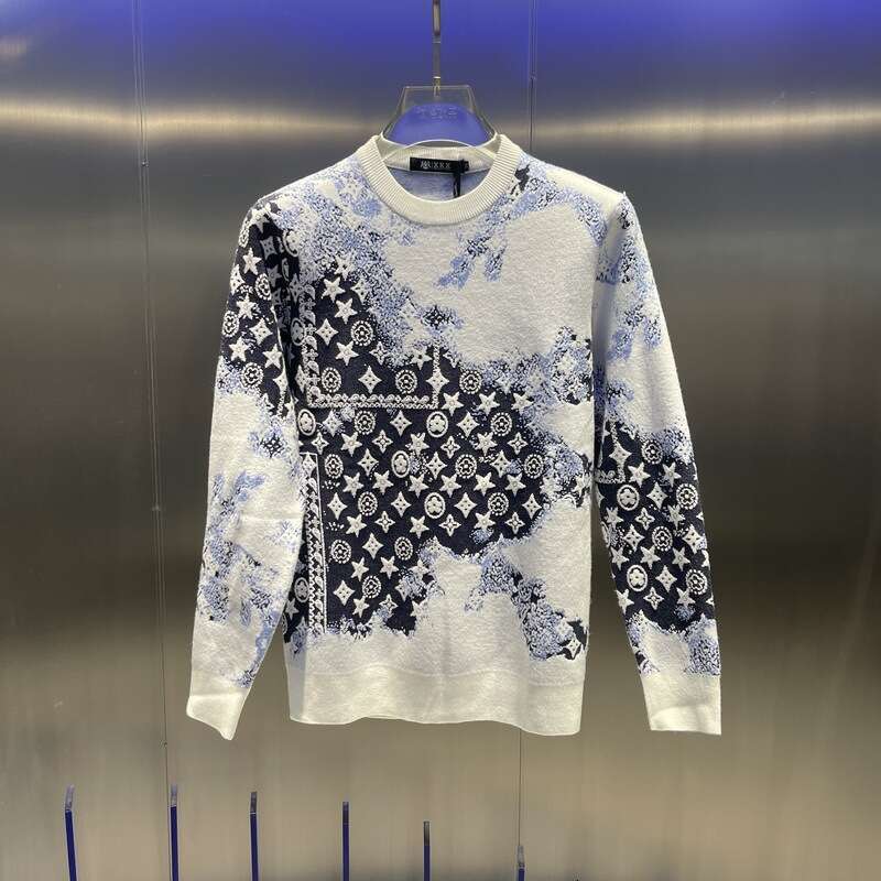Men&#039;s Clothing Blue Pullover Top printing Sweatshirts for Man embroidery Hoodieless Slim Fit Style top Sweaters