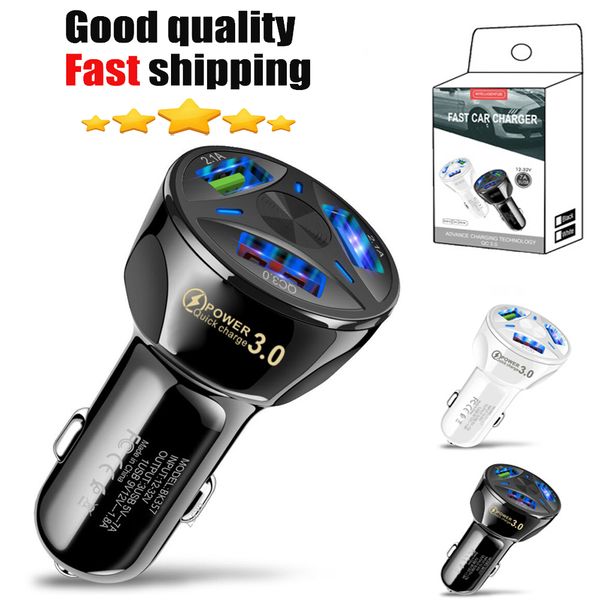 3 Ports USB Car Chargers Fast Quick Charging QC3.0 Type C Power Adapters for iPhone 16 15 14 13 12 11 14 pro Max Samsung S23 S22 S21 with Re