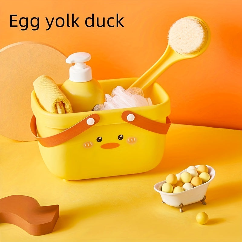 TEMU 1pc Portable Cartoon Bath Basket - Lightweight Durable Hanging Storage Organizer With Cute Animal & , Space-saving Bathroom & Desktop Organizer