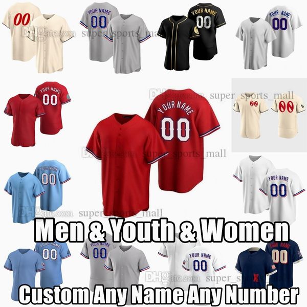 Custom S-6XL Nolan Ryan Baseball Jersey Marcus Semien Jon Gray Corey Seager Jacob deGrom Joe Barlow Brock Burke Ezequiel Duran Nathan Eovald