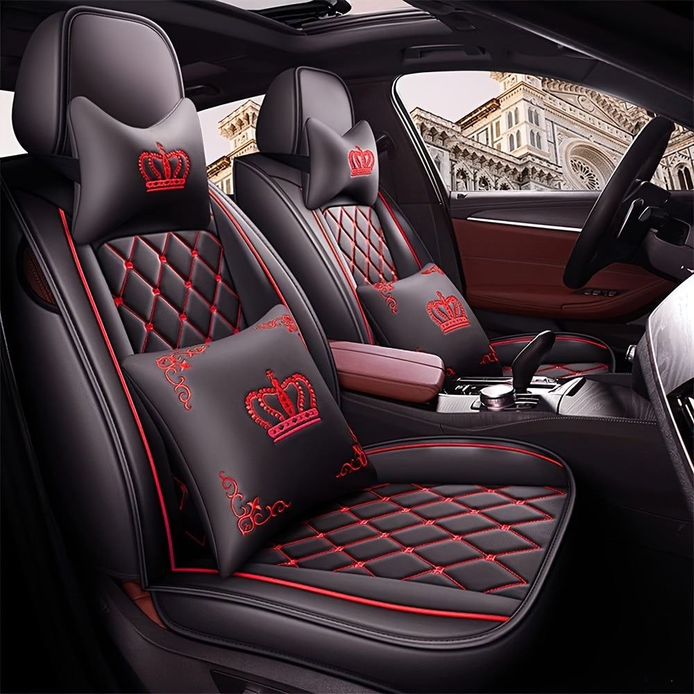 TEMU 5-seat Leather Car Seat Covers Full Set Full Surrounded Cushion Protector - Waterproof, Universal Fit, Protection With Big Storage Bag Plush