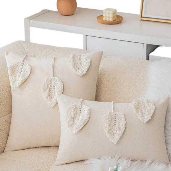 Leave Throw Pillow Cover 30x50cm 45x45cm Cotton Linen Farmhouse Lumbar Pillowcase Indoor Outdoor Decorative Gift Cushion CoverXJ250102