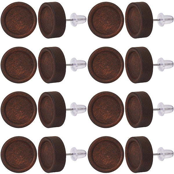 Boucles d'oreilles rondes plates en bois teinté avec tige en acier inoxydable 304 pour femmes