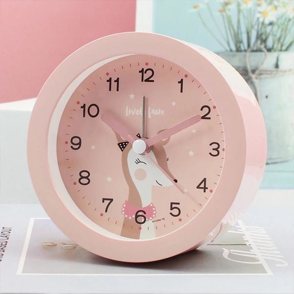 Cute Cartoon Animal Round Alarm Clock Portable Bedside Ultra-quiet Sweeping Soft Warm-light Night Lamp Small Table Clock 250211