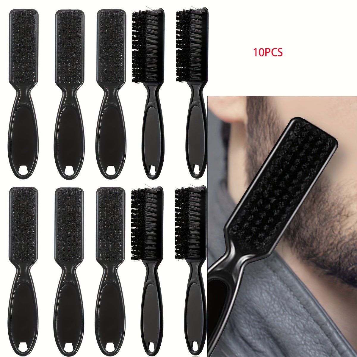 TEMU 10pcs Beard And Hair Brushes For Men - Plastic Bristles For Dry Hair, Abs Plastic Handle - Grooming And Styling Brushes For Hair And Beard