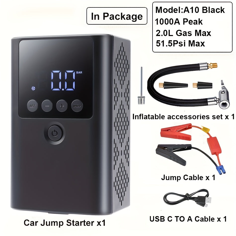 TEMU Multifunctional Portable Car Jump Starter With Air Compressor, 1000a-1600a-3000a Jump Box For Car Battery Charger ( Gas Vehicle), 12v Auto
