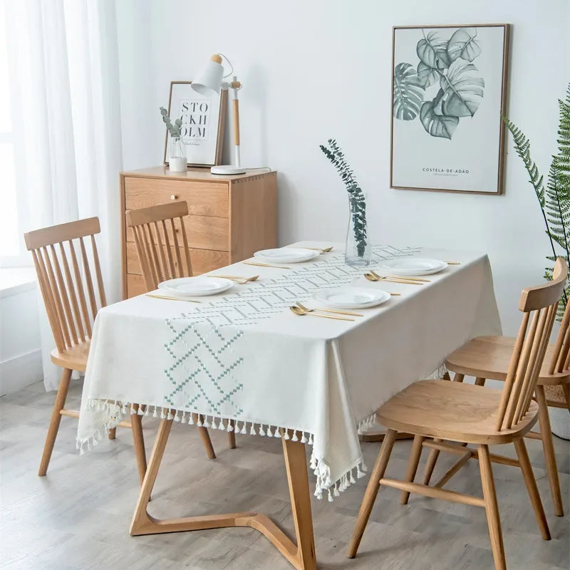 Processing Embroidery Tassel Tablecloth Coffee Cotton Linen Rectangular Table Mat Wholesale 8NM601