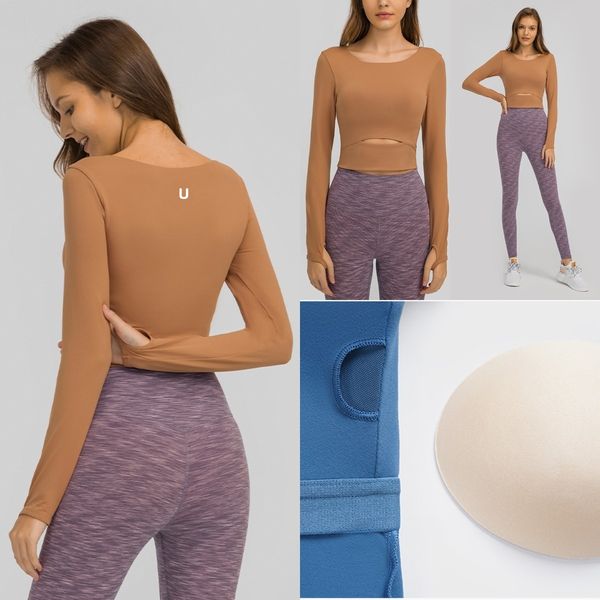 Sleeve UU-851 Women Long Sports T-shirt With Chest Pad Women Outdoor Running Sports Slim Yoga Tops Fitness Shirt