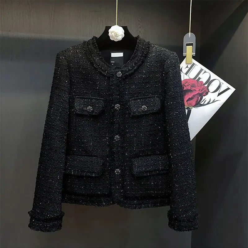 Women Autumn Winter Elegant Short Tweed Coats Female Single Breasted Cropped Jackets Ladies Loose Casual Outerwear R837 240806