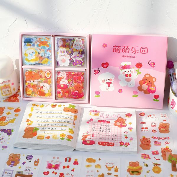 Adhesive Stickers 100 Sheets Cute Cartoon Girl Boxed Sticker Set Transparent Waterproof DIY Journal Scrapbooking Phone Kawaii Stationery 230