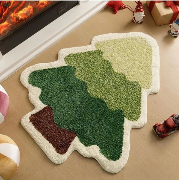 1PC Christmas Cashmere Carpet Tree Shaped Soft NonSlip Bathroom Floor Mat Cute Kitchen Bedroom 241211