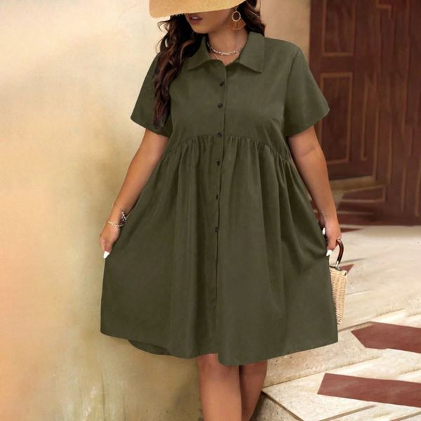 Plus Size Dress for Women Clothing 2024 Summer Large Short Sleeve Shirt Skirt Casual Slim Fit Oversized Female 240514