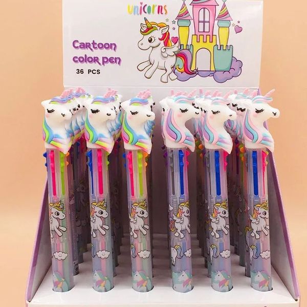 Wholesale Cartoon Unicorn Pen Retractable Kawaii Rainbow Gel Shuttle Ballpoint Pens Liquid Ink Pens Supplies Office Gifts Kids Stationery 6-