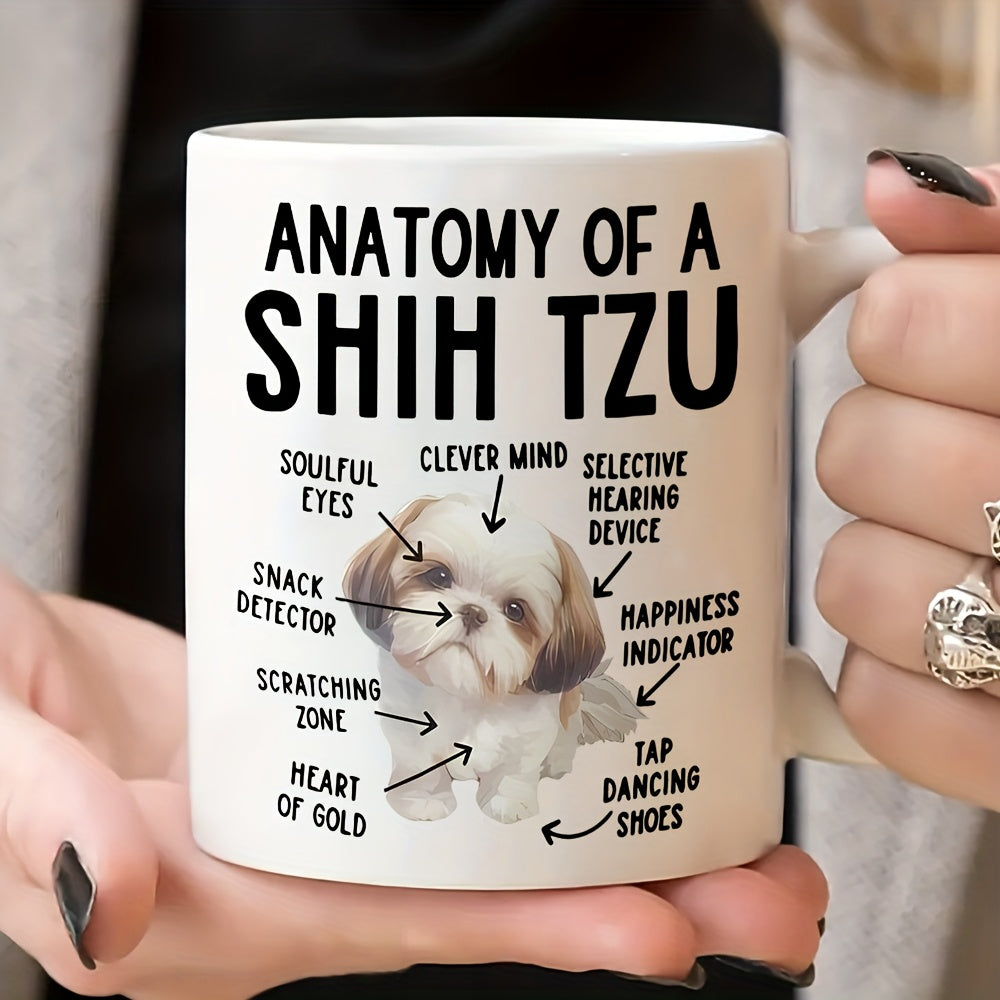 TEMU Shih Tzu Anatomy Coffee Mug - With Cute Cartoon Design, Perfect Gift For Pet Lovers, Mom, Dad, Or Shih Tzu Enthusiasts, Microwave Safe &