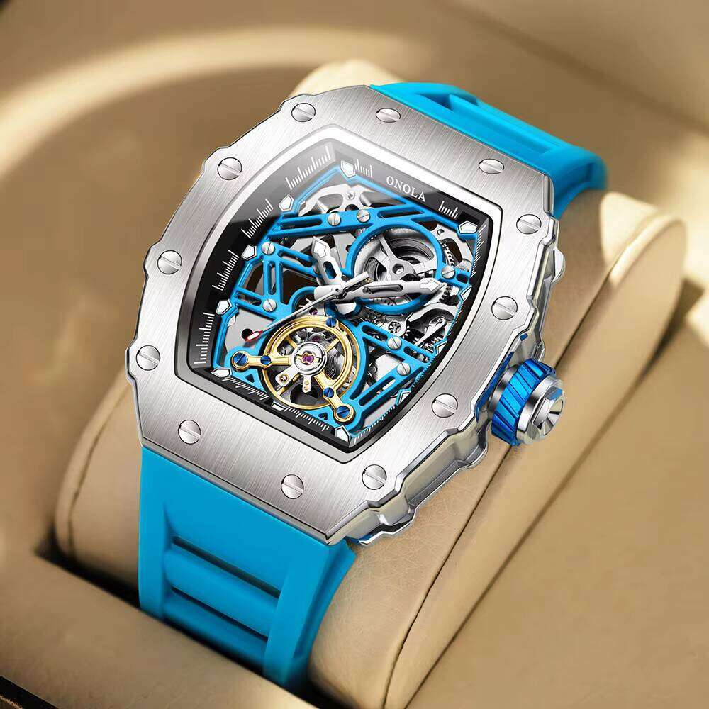 DHgadgets Fashion Hollow Tonneau Dial Automatic Sports Silicone Strap Mechanical Luminous Men&#039;s Watch