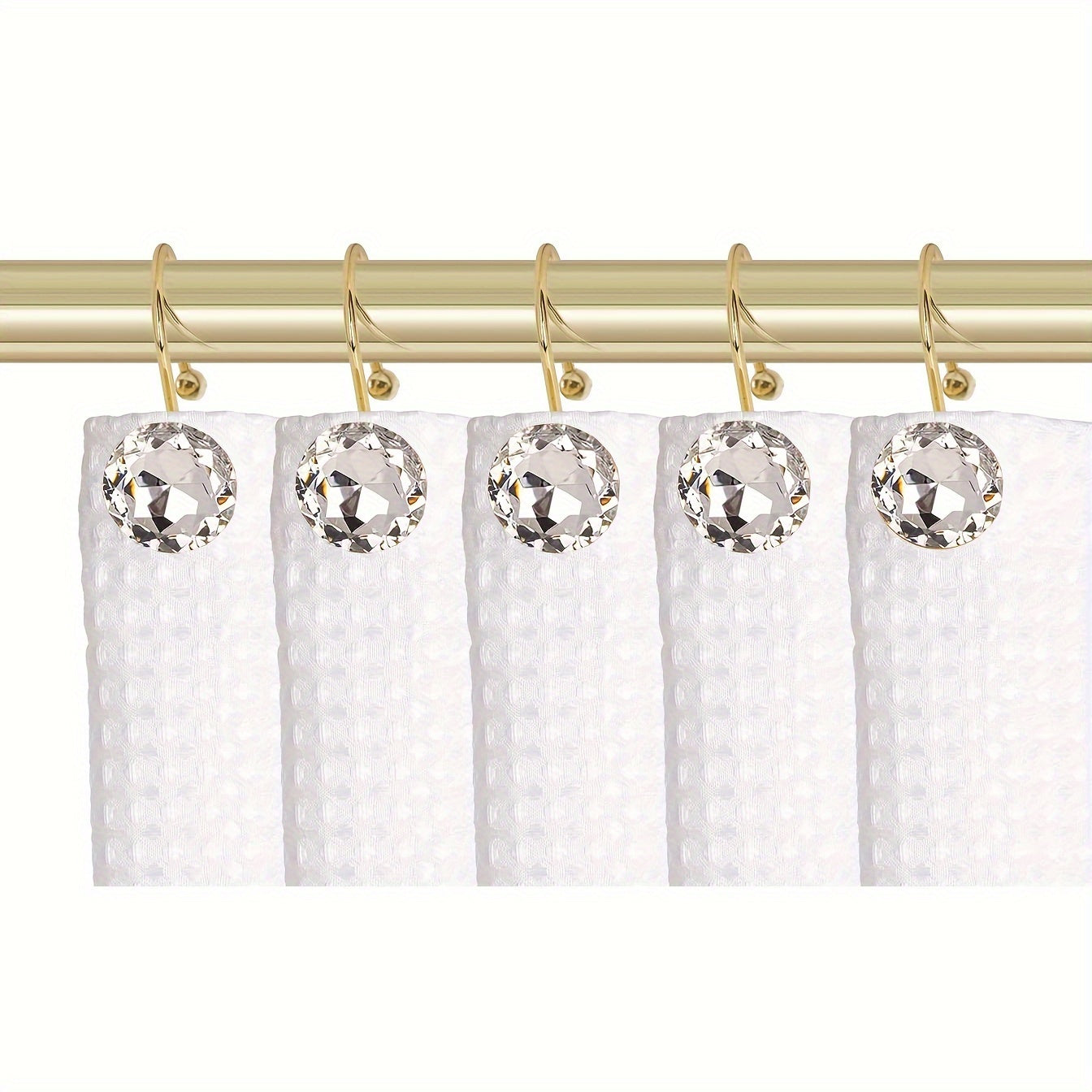 TEMU 12pcs Cast Iron Shower Curtain Hooks With Sparkling Accents - Rust-resistant Wall-mounted Bathroom Hooks For Curtains, Towels, Clothing - For