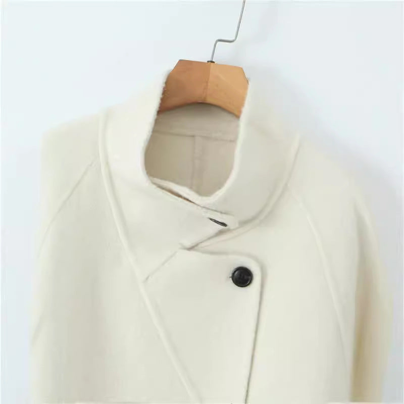 D10202 Autumn and winter high-end fashion loose Korean style medium-length lace-up double-faced wool coat stand collar wool coat