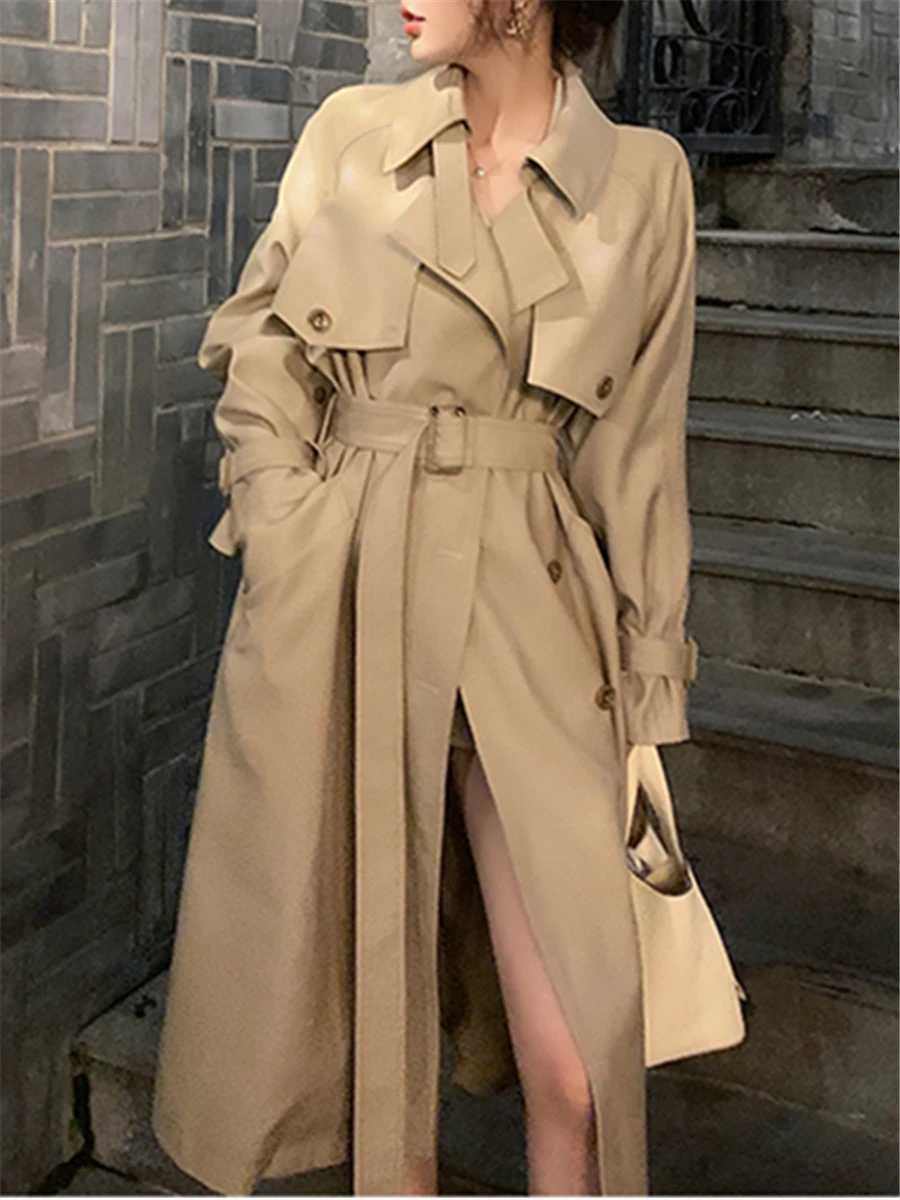 Long Trench Women Autumn Winter 2022 New Double Breasted Belted Loose Korean Jacket Office Lady Outerwear Female Fashion CoatsX240921