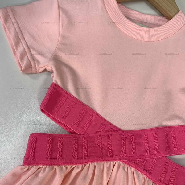 2025 fashion deisgner children&#039;s drop waist dress pink summer girls pleated skirt newly cotton sports dresses short sleeves skirts high