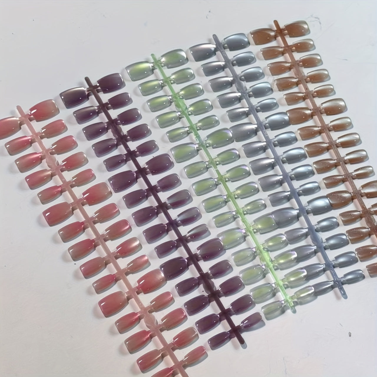 TEMU 150pcs Aurora Cat Eye Press-on Nails - Short Square Shape, Glossy Finish With Gradient Iridescent Effect, Perfect For Spring And Summer , Nail