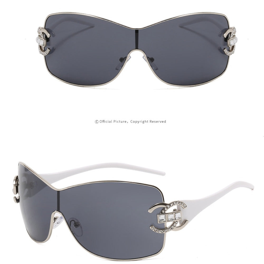 Frameless One-piece Sunglasses, Fashionable Heavy Metal Sunglasses, Simple Diamond Inlay, One Piece Mirror for Both Men and Women frameless one piec