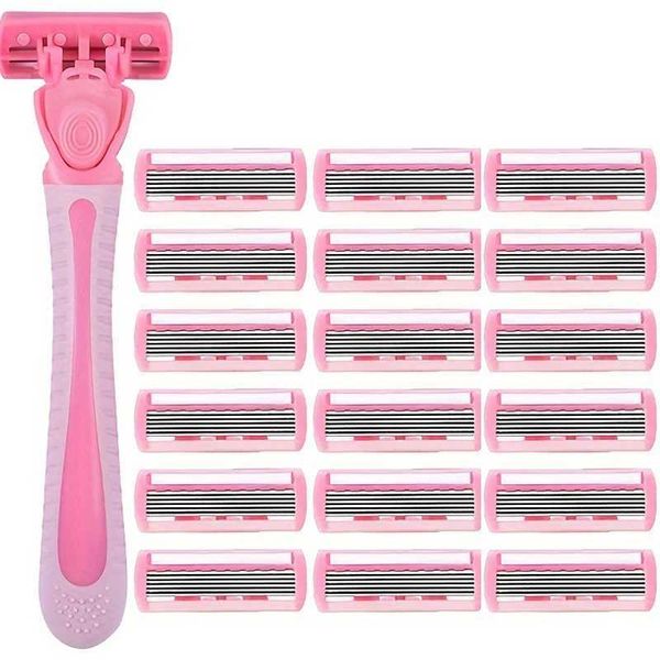 Manual Shaver Six Layer Safety Razor Blades Face- Leg- Armpit- Bikini Beauty Hair Removal Shaving Multi Head ReplacementXJ241116